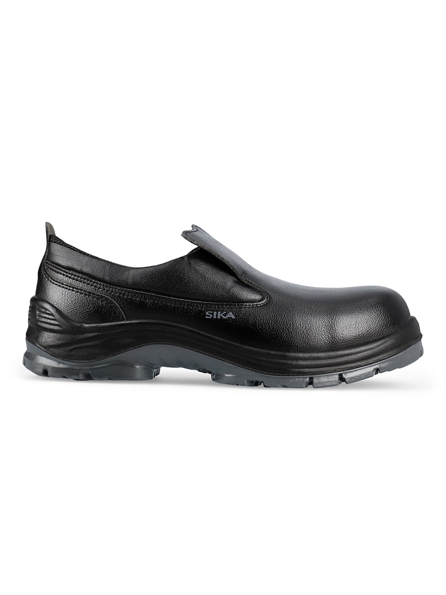 Schnürschuh Beat Low, schwarzer Arbeitsschuh mit breitem Klett-/Laschendesign und Profilsohle