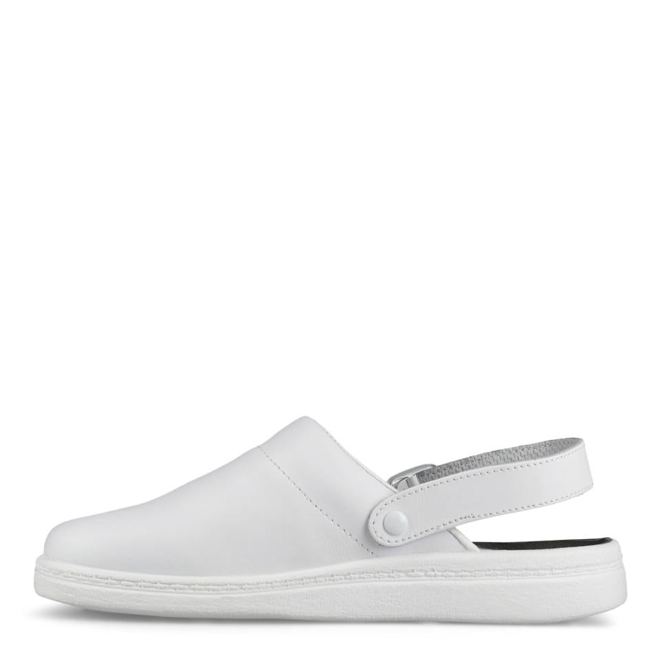 Weiße Sika Pantolette als Slip-on mit breitem Riemen und Schnalle