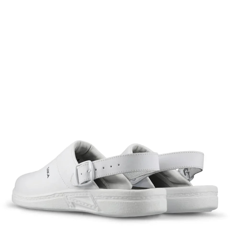 Sika-Pantolette SK 67031 Weiß, seitlicher Blick auf Riemen und Futterbereich