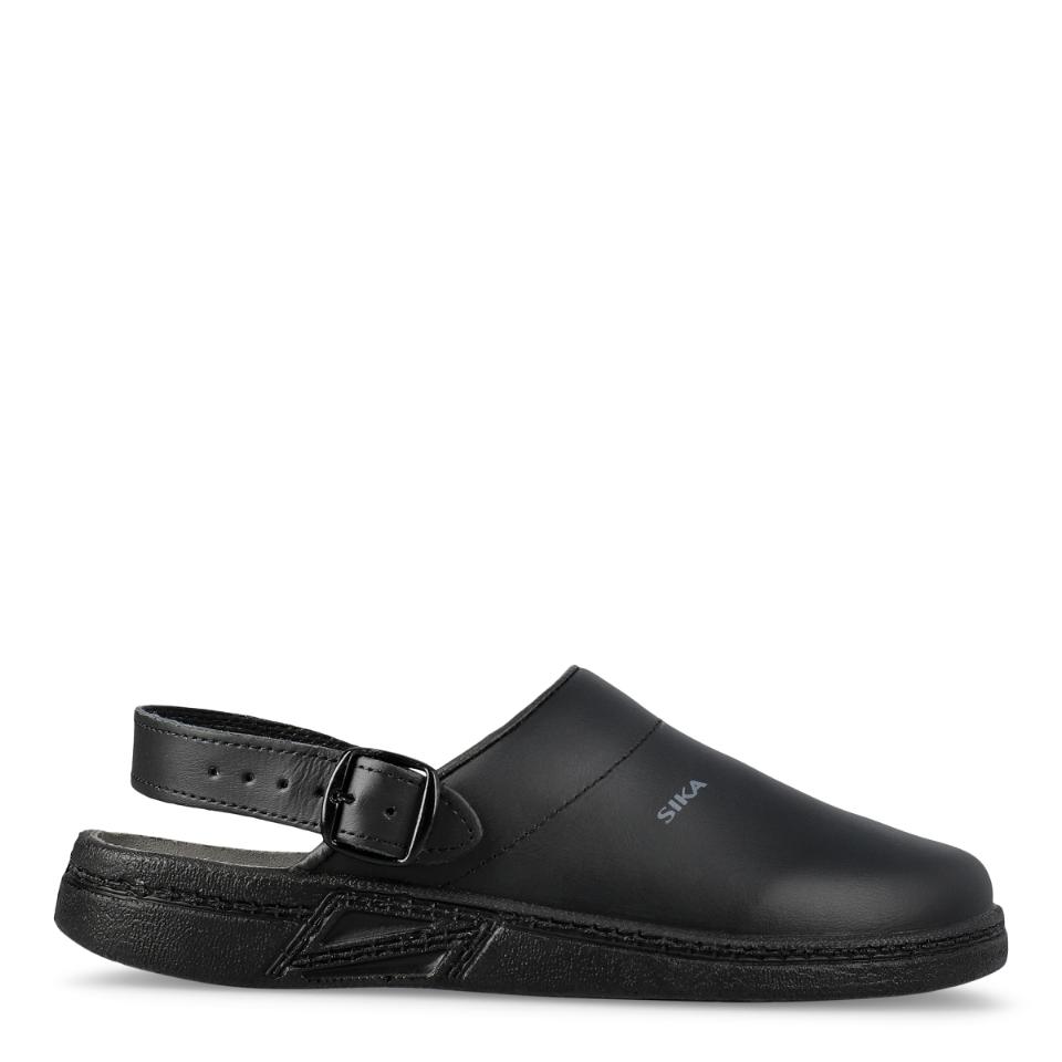 Sika Pantolette SK 67031, schwarze Lederpantolette mit Riemen und Schnalle