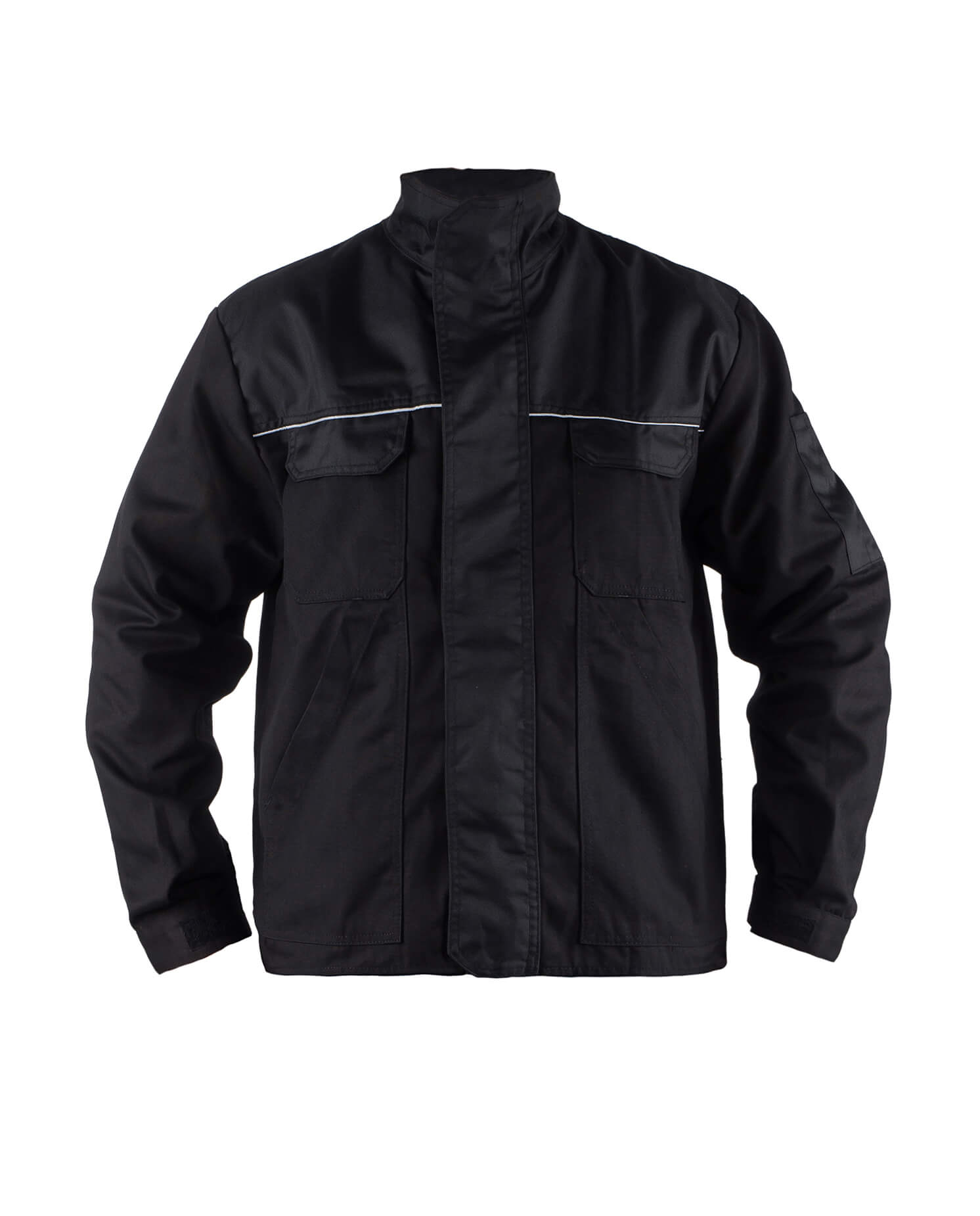 Herren-Arbeitsjacke schwarz, Stehkragen, Reißverschluss, Brust- und Seitentaschen, Reflexstreifen