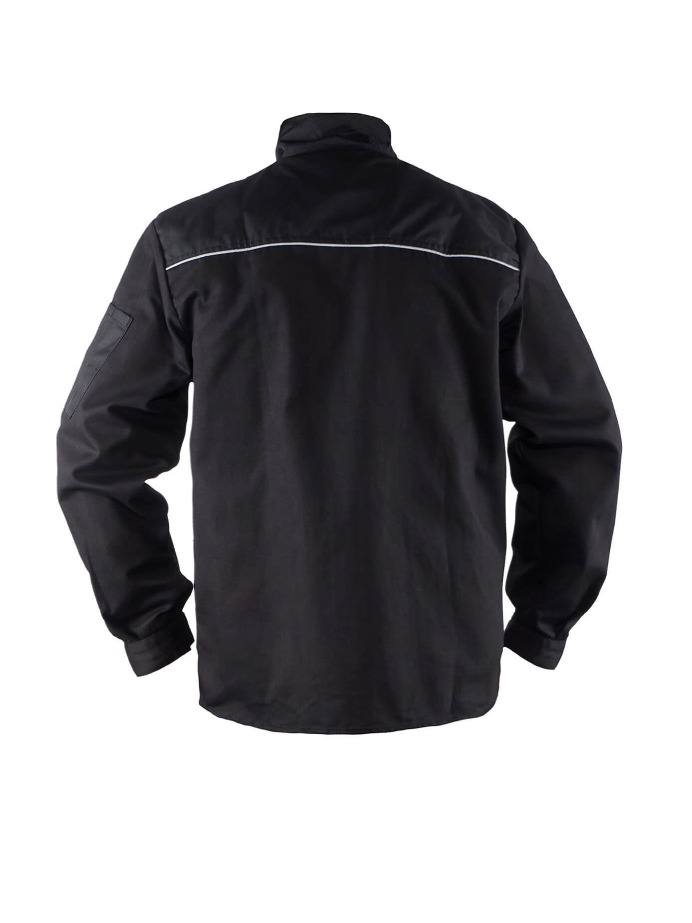 Herren-Arbeitsjacke schwarz mit Stehkragen, Reißverschluss, Reflexstreifen auf dem Rücken
