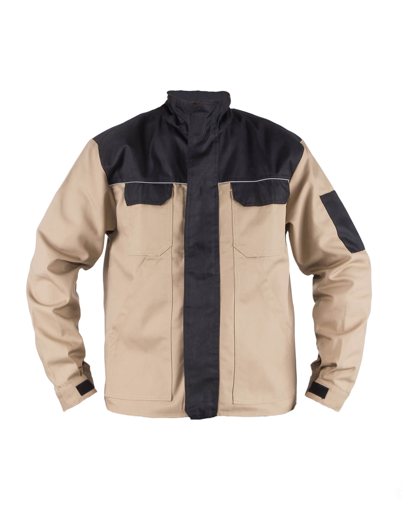 Herren-Arbeitsjacke beige/dunkel, Stehkragen, durchgehender Reißverschluss, Brusttaschen