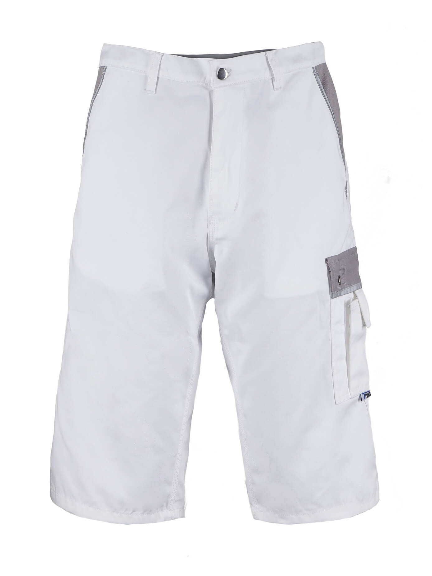 Herren-Arbeitsshorts in Weiß mit Cargotasche und seitlichem Taschenfach, Knopfverschluss