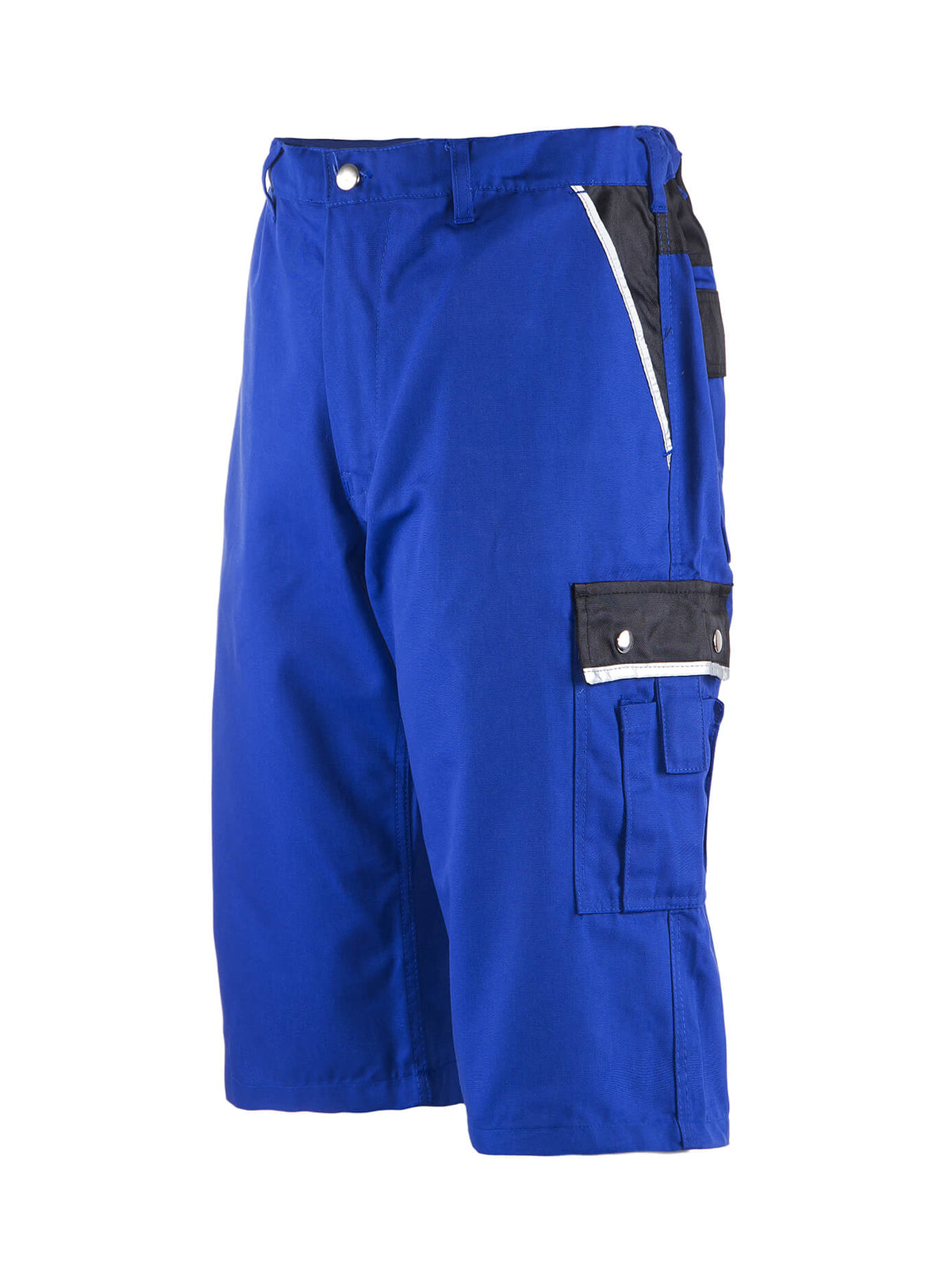 Herren-Arbeitsshort kornblau mit Knopfverschluss, Cargotasche am Bein und kontrastierenden Bändern