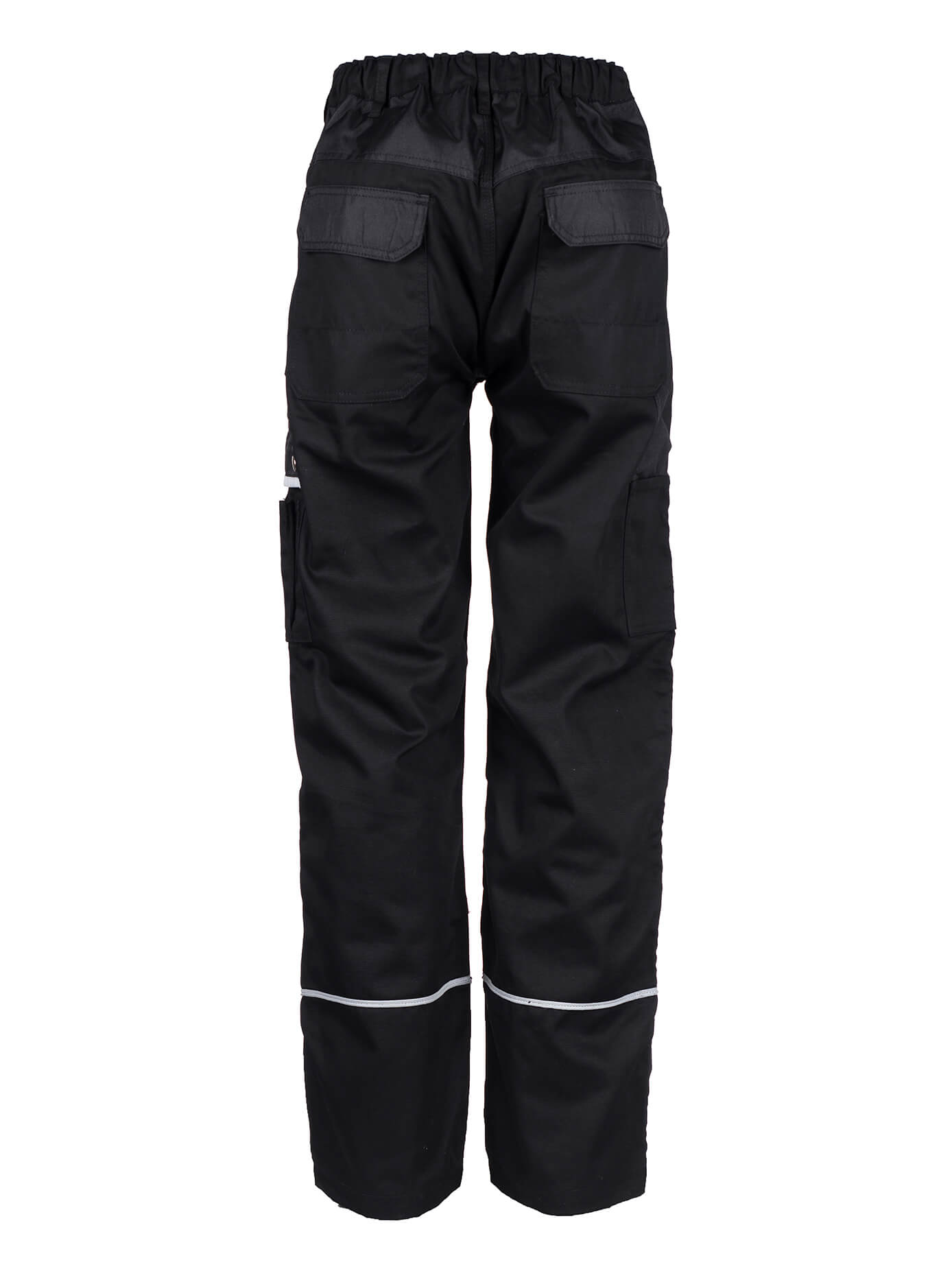 Schwarze Bundhose mit elastischem Bund, Cargo-Taschen und reflektierendem Streifen