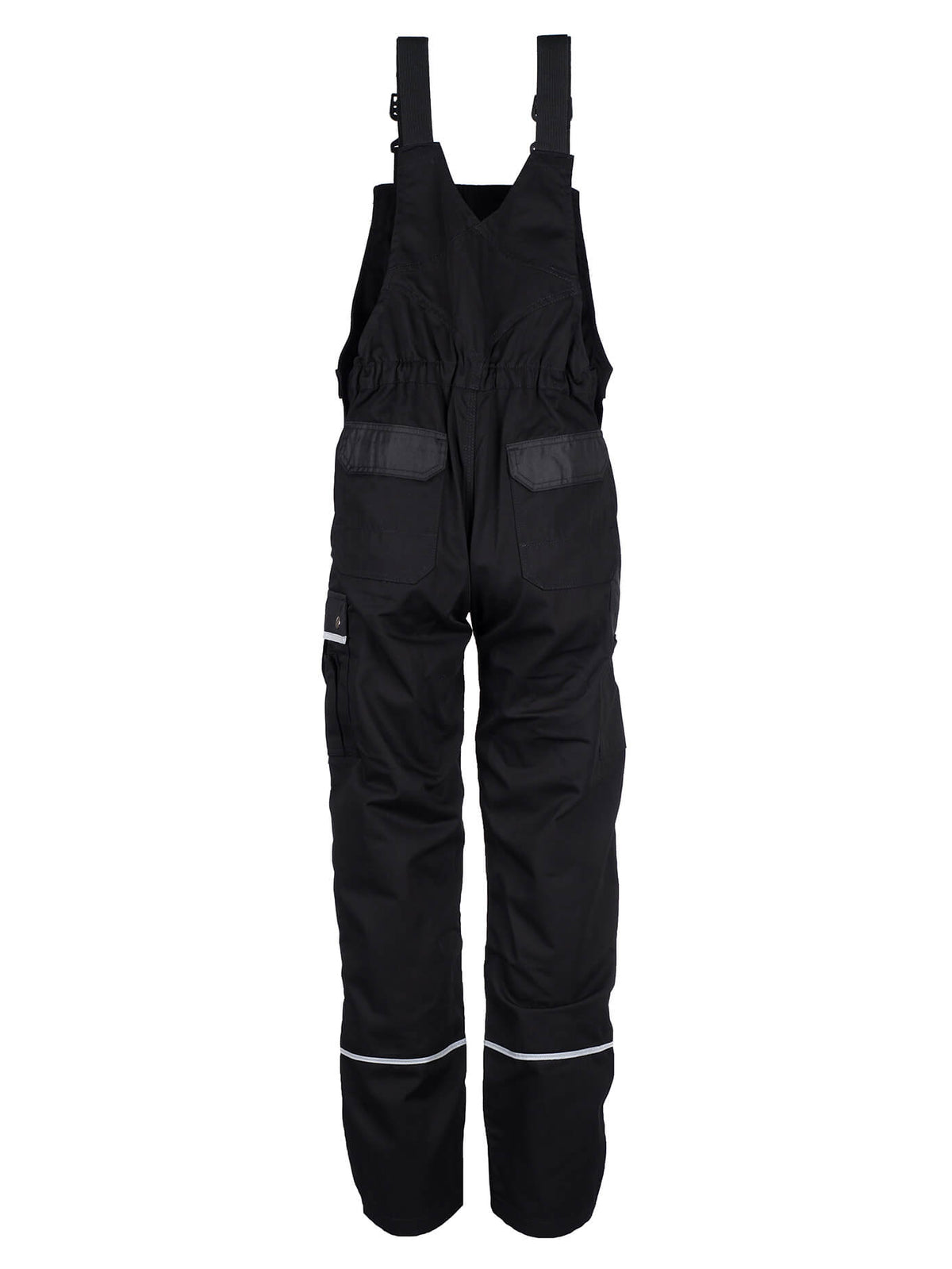 Herren-Arbeitslatzhose schwarz mit Latzträgern, Taschen und reflektierenden Biesen