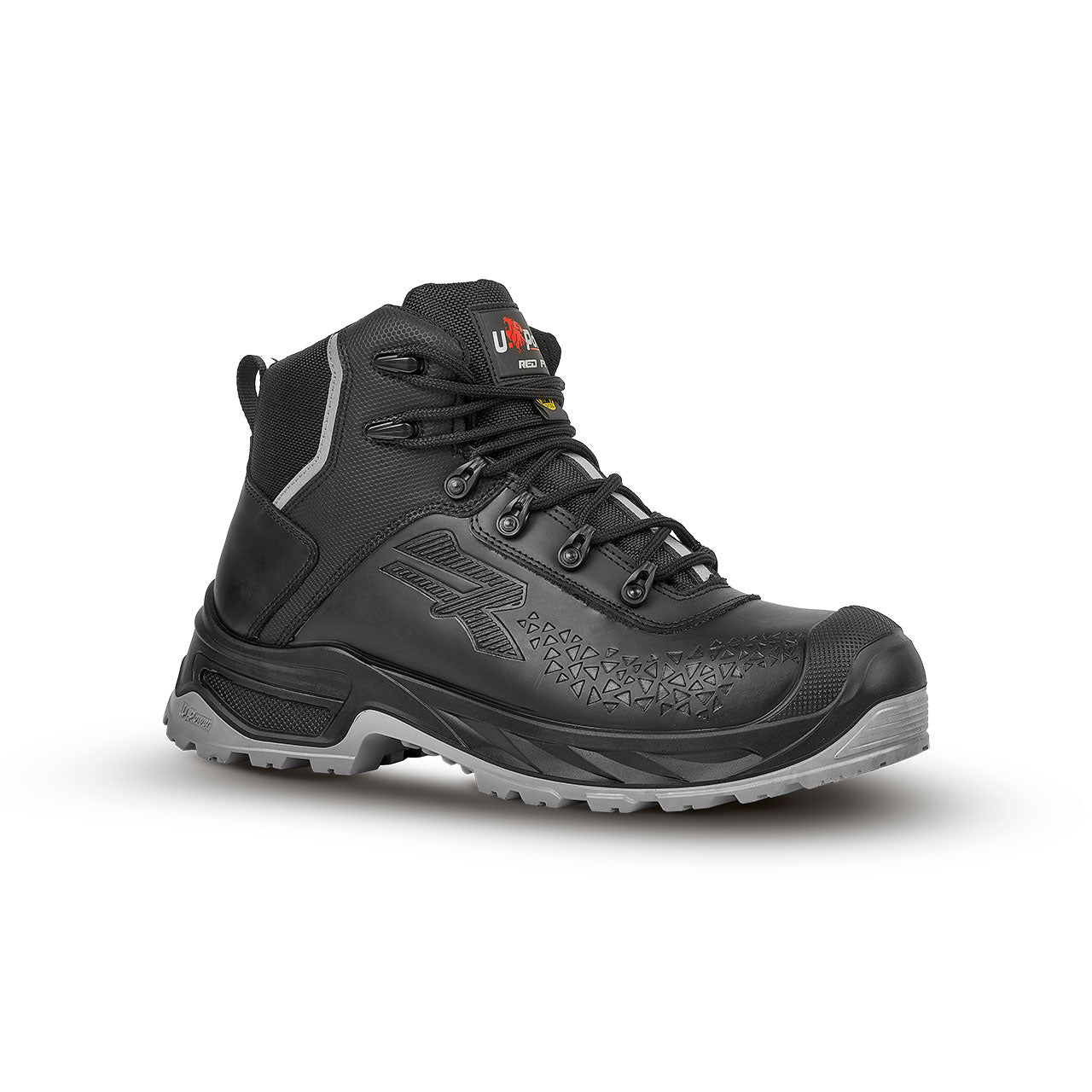 Dunkler Schnürstiefel mit gepolsterter Zunge und profilierter Laufsohle