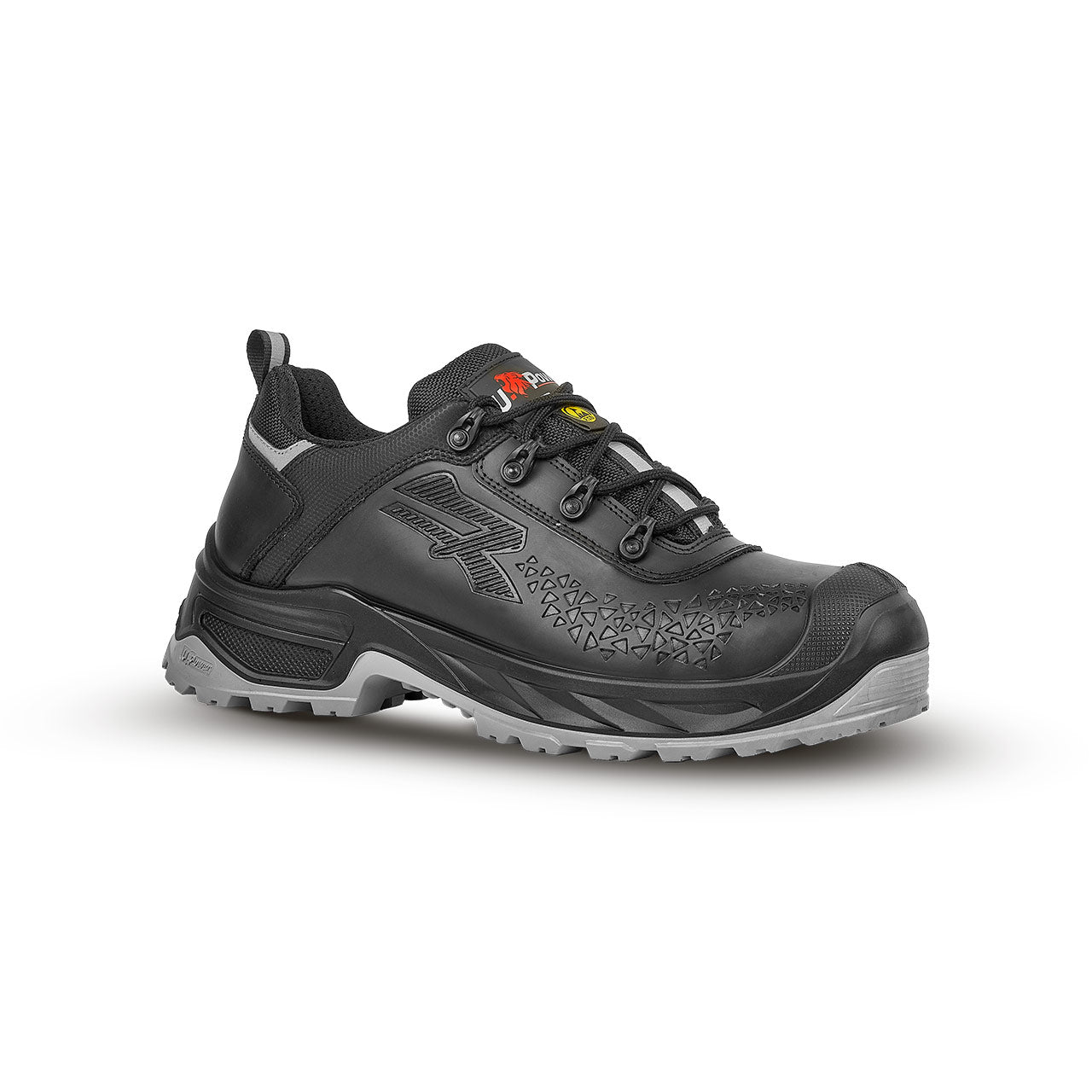 Dunkler Schnürschuh mit gepolstertem Schaft, Profilsohle und seitlichen Logos