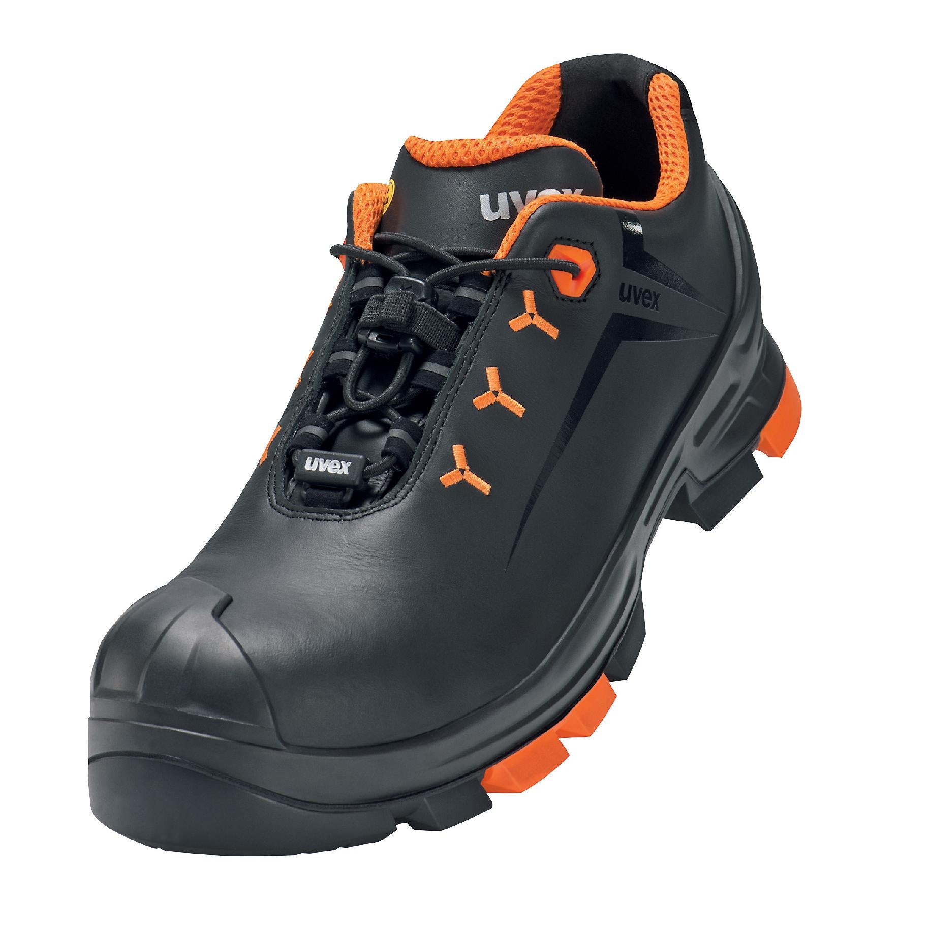 uvex Halbschuh in Schwarz mit orangefarbenen Akzenten, Schnürung, Profilsohle