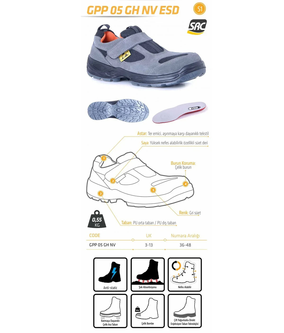 GPP 05 GH (ESD)-ATSM Wildleder Sicherheitsschuhe / YDS T001-63 - ISMONT Workwear & Safety