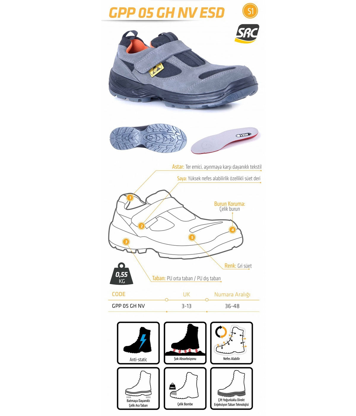 GPP 05 GH (ESD)-ATSM Wildleder Sicherheitsschuhe / YDS T001-63 - ISMONT Workwear & Safety