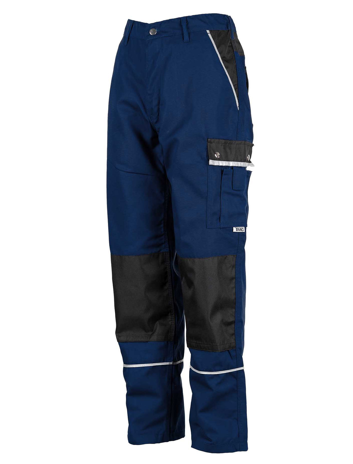 Herren Arbeitshose, marineblau mit schwarzen Einsätzen, seitliche Cargotasche am Bein