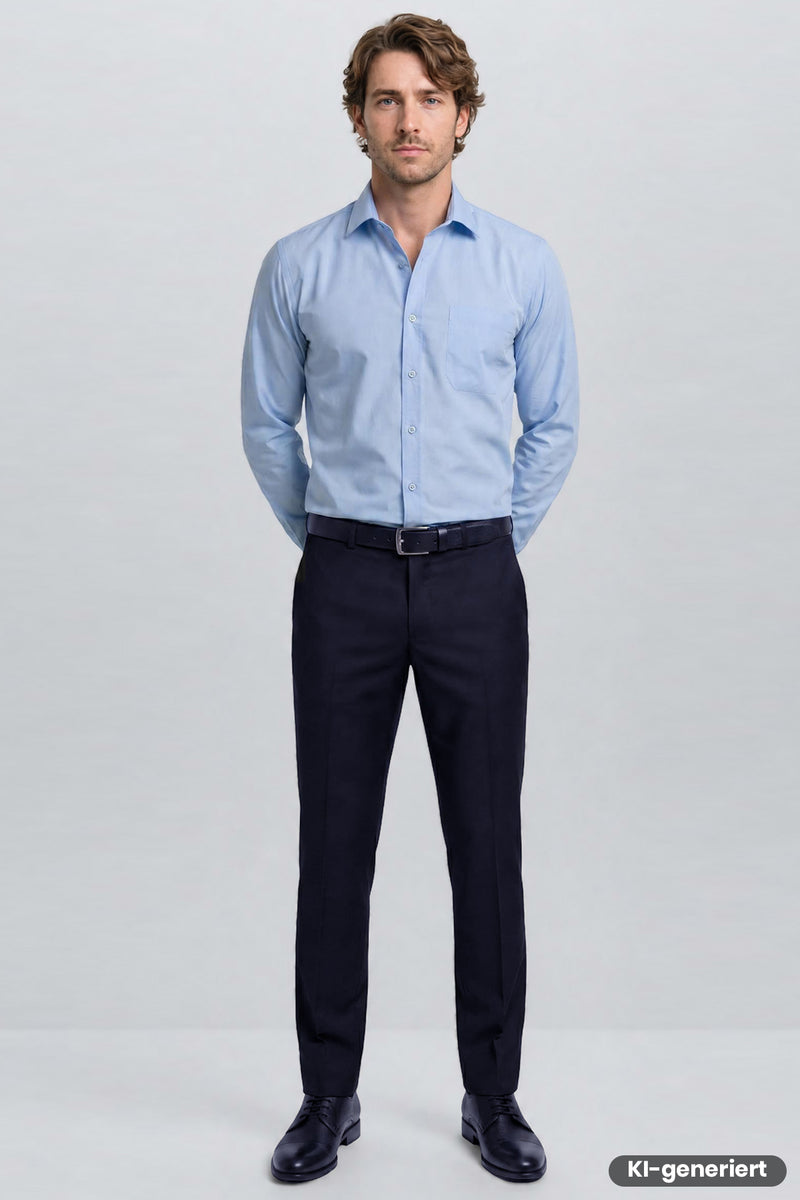Herrenhose Fresko in Marineblau, gerades Bein, mit Gürtel