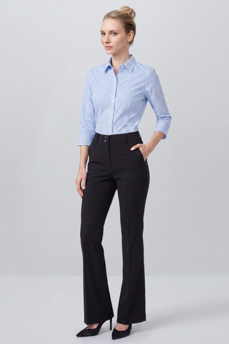 Schwarze Damen-Stretchhose mit geradem Bein, Knopf- und Reißverschluss