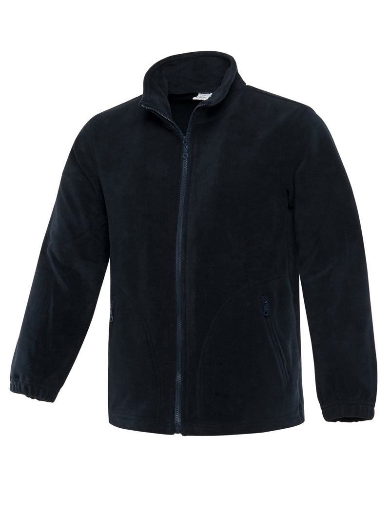 Dunkle Fleecejacke mit Stehkragen und Reißverschluss, seitlichen Taschen