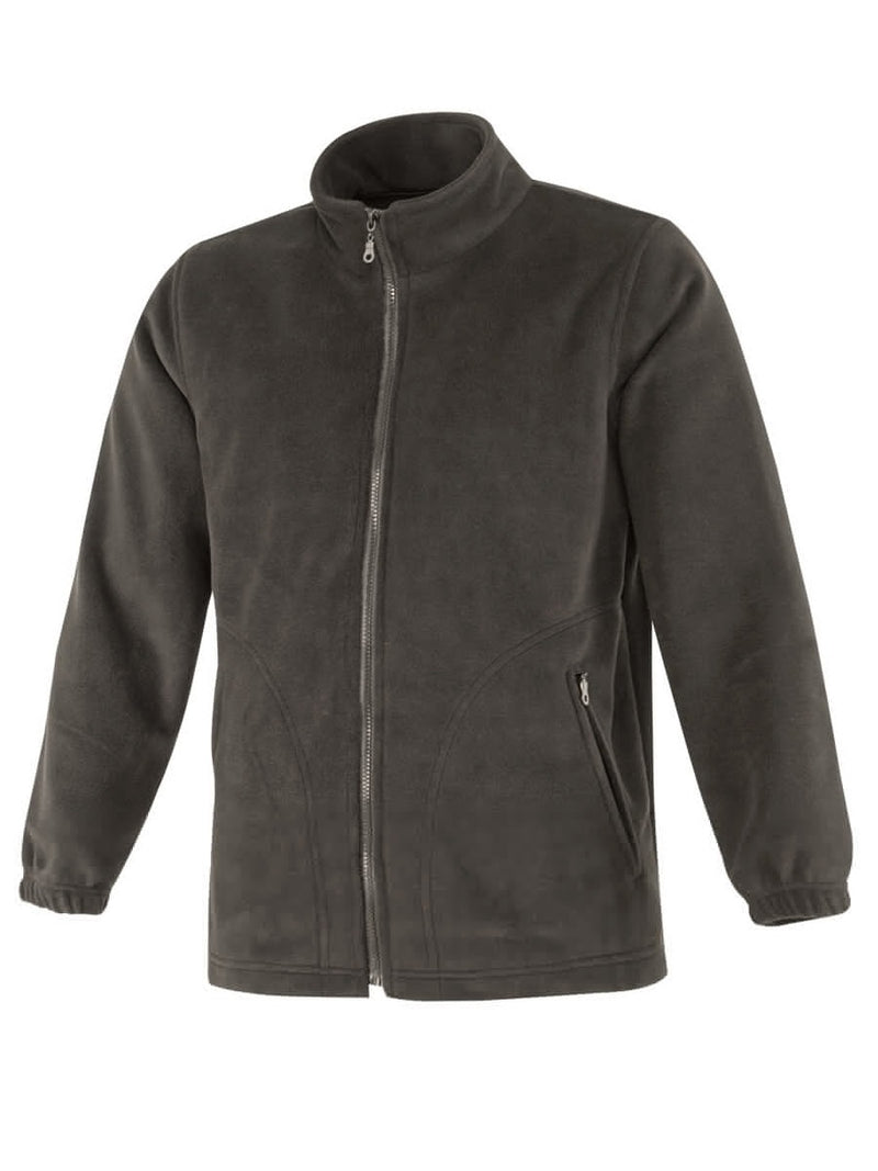 Fleecejacke in dunklem Grau mit durchgehendem Reißverschluss, Stehkragen und Tasche