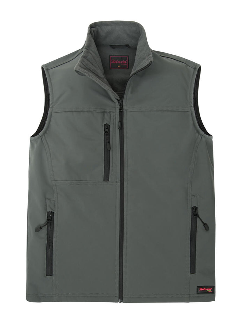 Softshell-Weste in grauem Ton mit durchgehendem Reißverschluss und Stehkragen