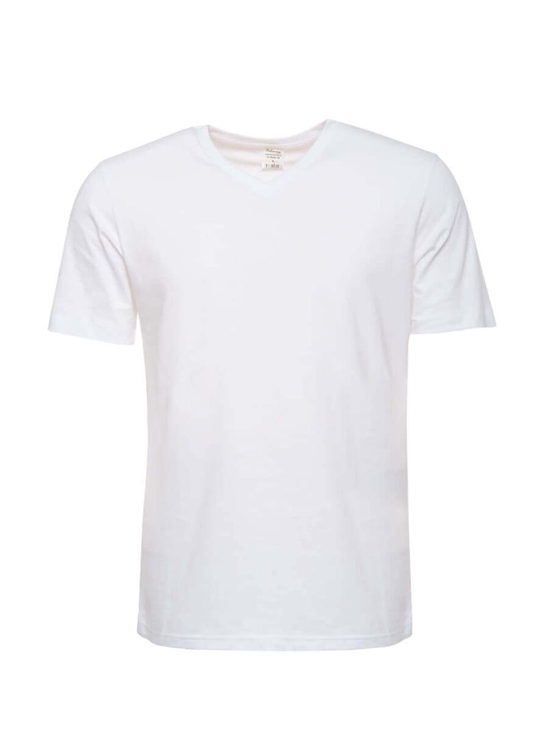 Weiße T-Shirt mit V-Ausschnitt, kurzen Ärmeln und schmalem Rundhalsausschnitt