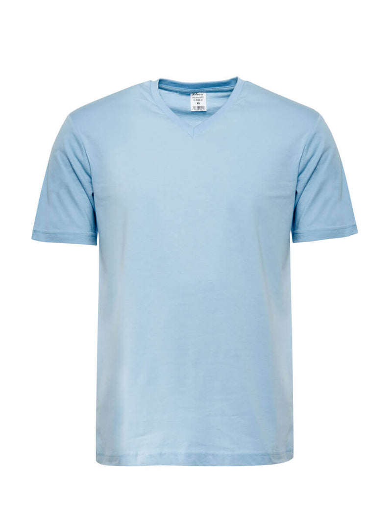 Blaues T-Shirt mit V-Ausschnitt und kurzem Ärmel