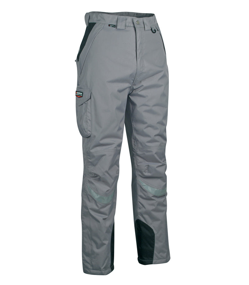 Grau Bundhose mit dunkelgrünen Einsätzen, Gummibund und seitlichen Taschen