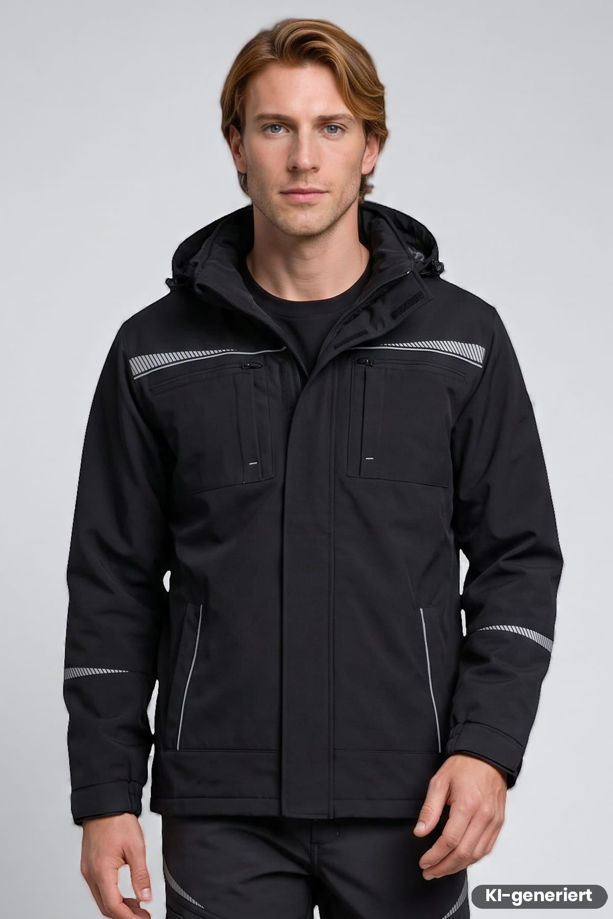 EMERTON STR Winterjacke schwarz mit Kapuze, Reißverschluss, Brusttaschen und Reflektorstreifen