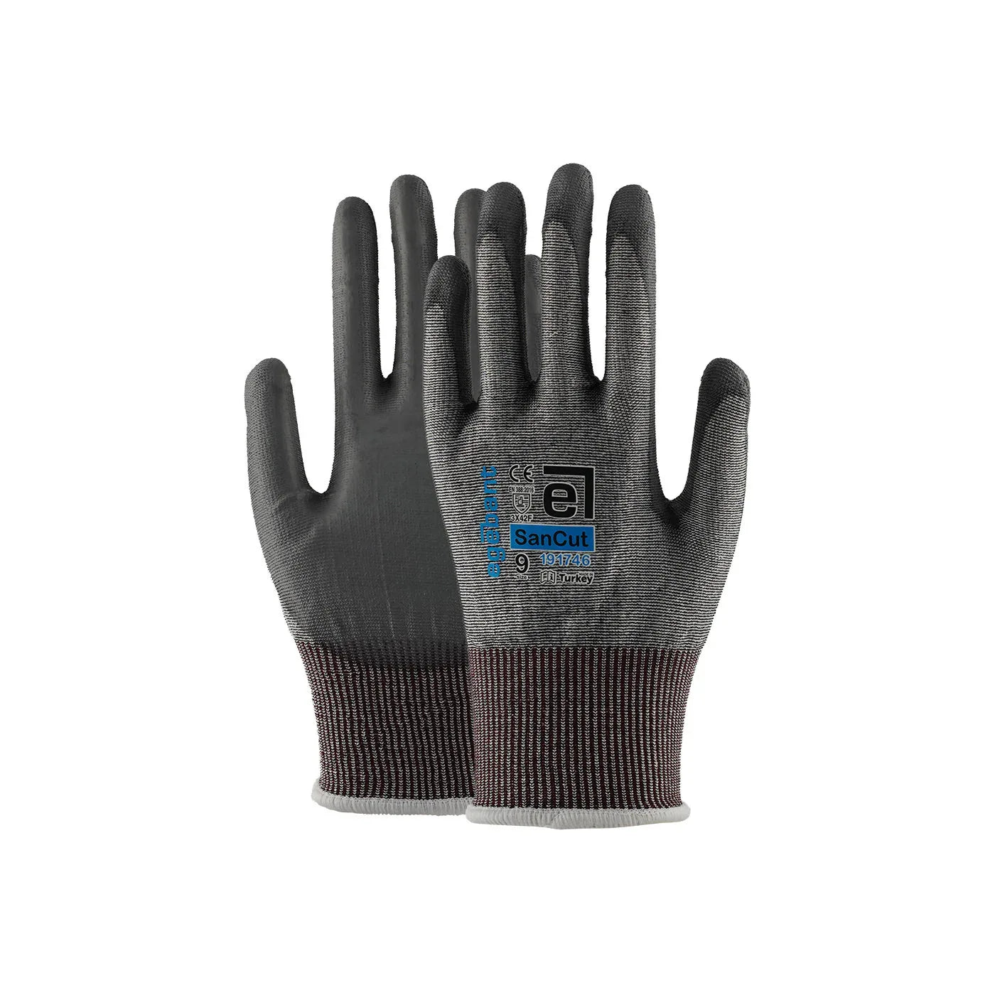 Arbeitshandschuh mit Mikroschaum-PU-Beschichtung, dunkelgraue Strickmanschette, beschichtete Handfläche