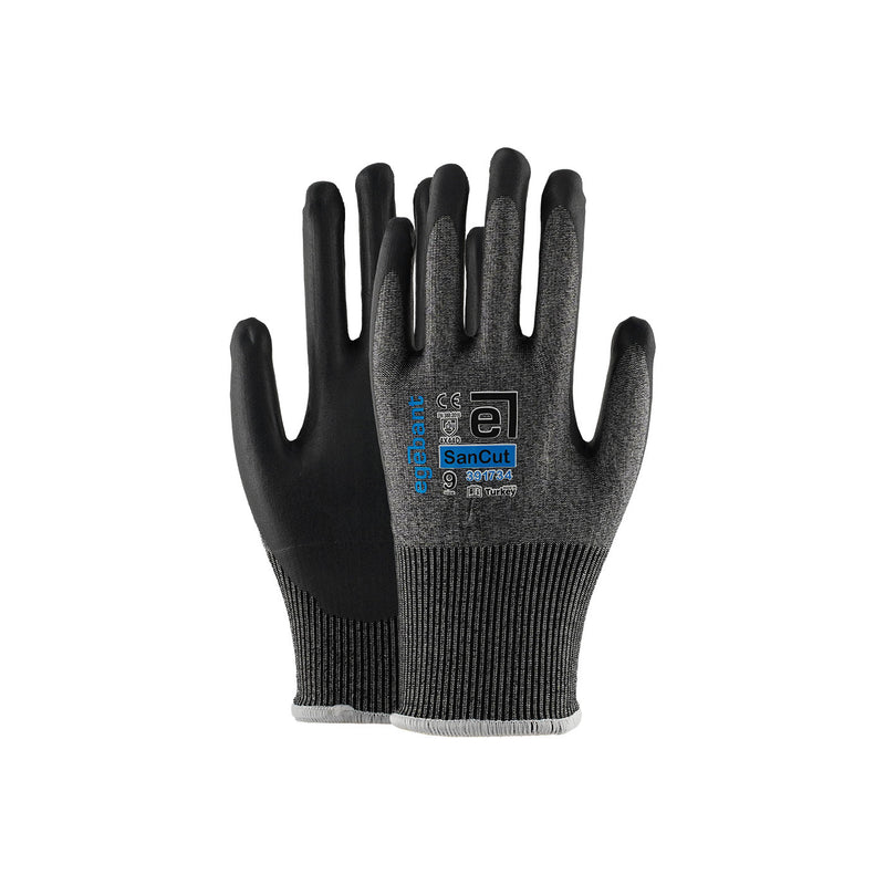 SanCut Nitrilschaum-Handschuh, schwarze PU-Beschichtung, graue Strickmanschette