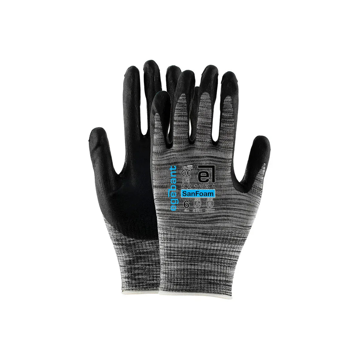 Nitrilschaum-Handschuh: schwarze Beschichtung, grauer Strickrücken, Größe 6