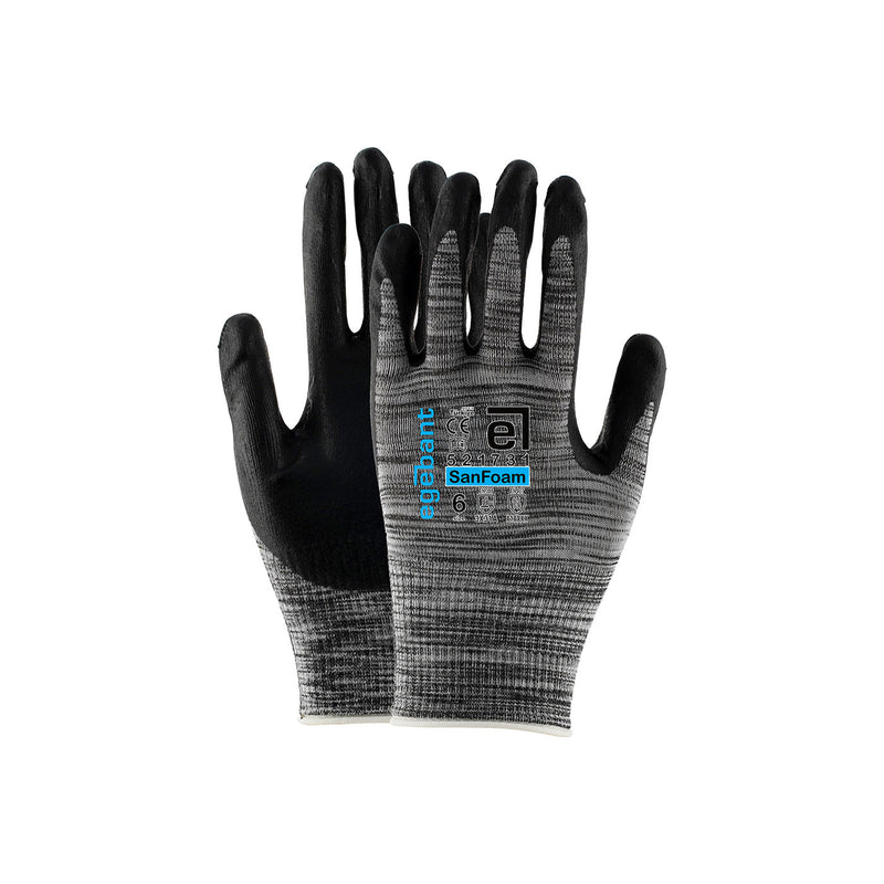 Nitrilschaum-Arbeitshandschuh: schwarz beschichtete Handfläche, grau gestrickter Schaft