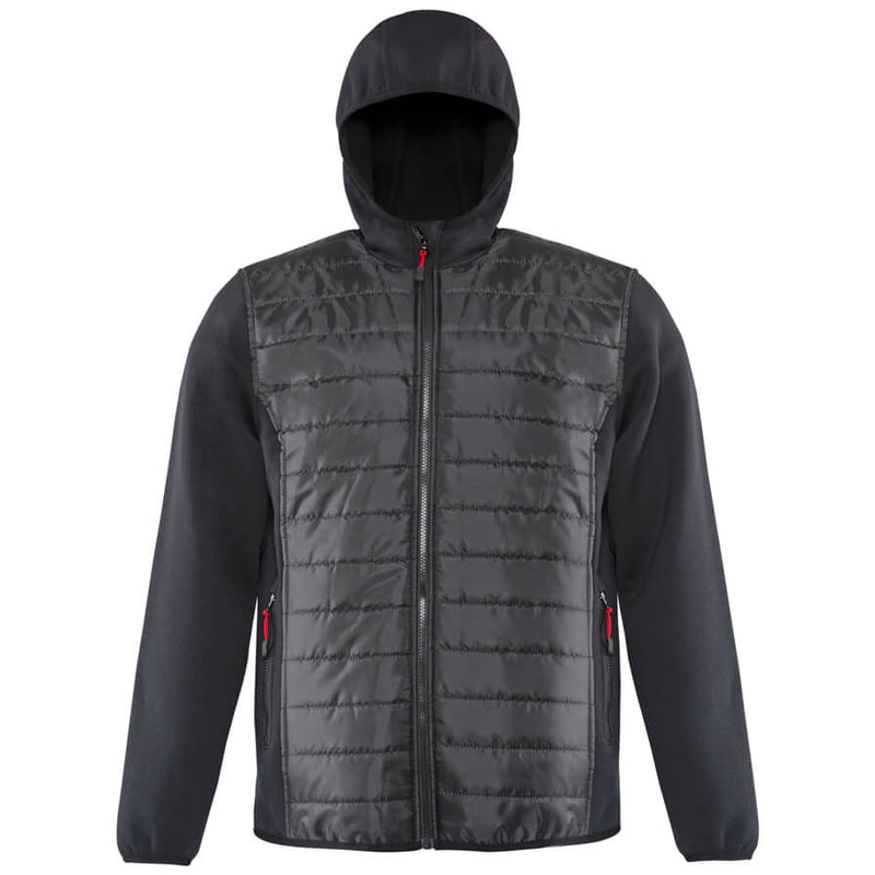 Thermojacke mit Kapuze, dunkelgrau-schwarz, gesteppt, durchgehender Frontreißverschluss