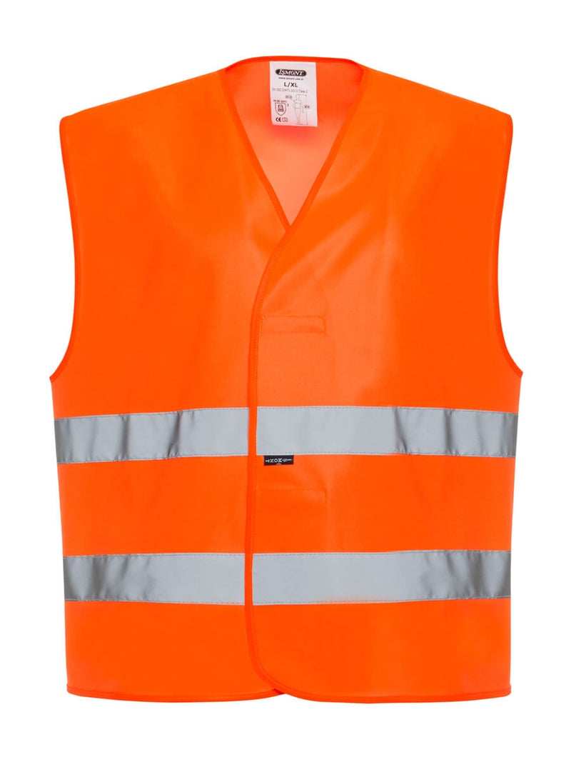 Warnschutzweste Orange mit zwei reflektierenden Streifen und Frontreißverschluss