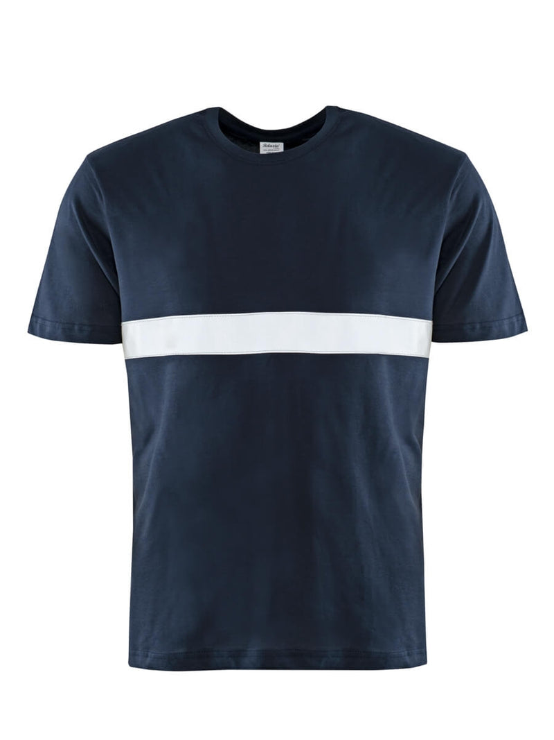 Herren-T-Shirt dunkelblau mit hellem Reflexstreifen über der Brust