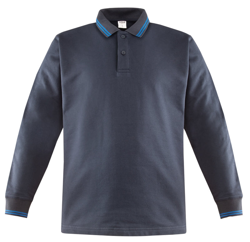 Marineblaues Polokragen-Sweatshirt mit Kontraststreifen an Kragen und Ärmelbündchen