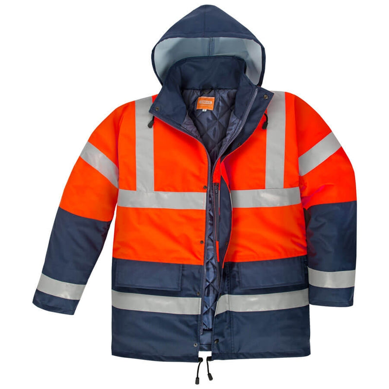 Warnschutz-Parka NORTHER mit Kapuze, orange/dunkel, reflektierenden Streifen, Reißverschluss
