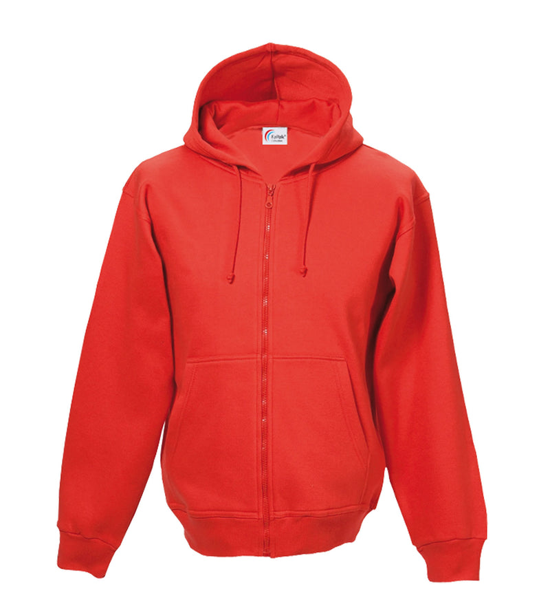 Rote Kapuzen-Sweatjacke mit durchgehendem Reißverschluss und Kängurutaschen