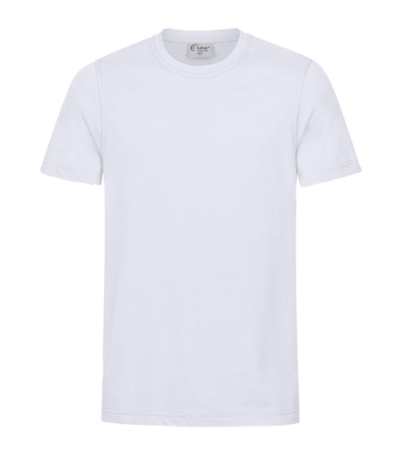 Unisex-Workwear-T-Shirt mit Rundhalsausschnitt, kurzarm, schlicht, weiß.