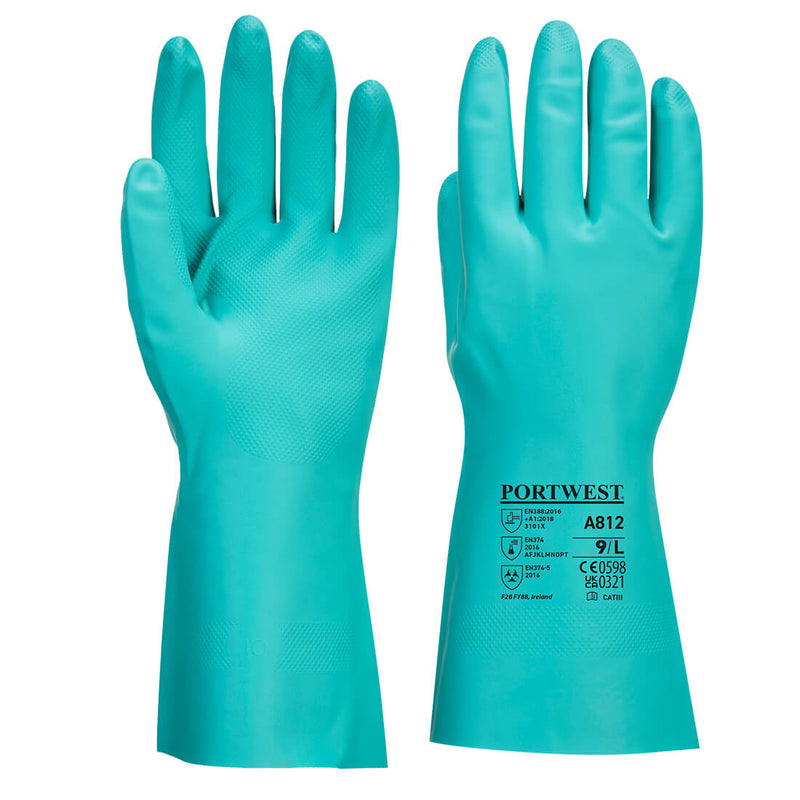 Latex-Stulpenhandschuhe aus türkisfarbenem Material, lang mit PORTWEST-Logo