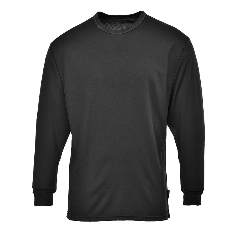 Thermounterhemd mit Rundhalsausschnitt, langarm, schwarzes Funktionsshirt