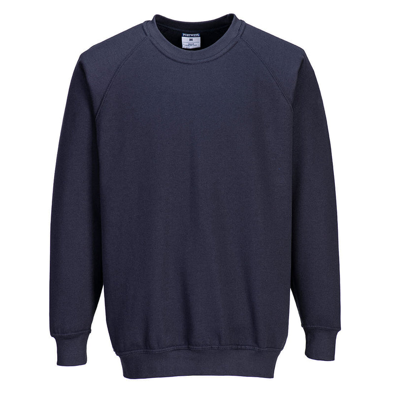 Dunkelblauer Sweatshirt mit Rundhalsausschnitt, Raglanärmeln und gerippten Bündchen