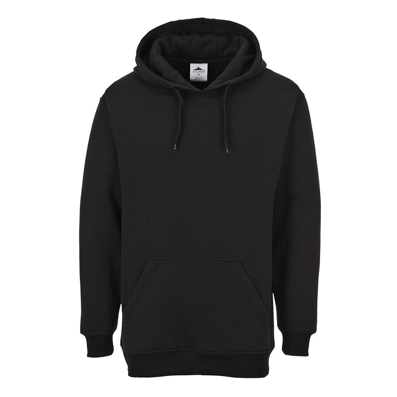 Schwarzes Kapuzen-Sweatshirt mit Kängurutasche und Tunnelzug