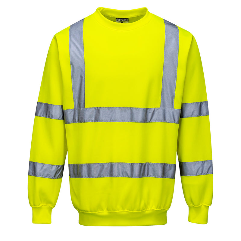 Warnschutz-Sweatshirt gelb mit breiten Reflexstreifen vorn und Ärmelabschluss