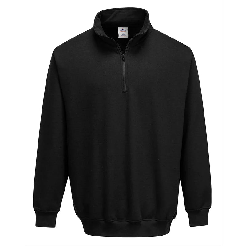 Schwarzes Sweatshirt mit Reißverschluss, Stehkragen und langen Ärmeln