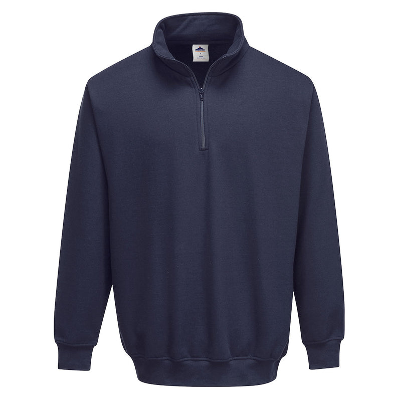 Sweatshirt mit Reißverschluss, dunkelblau, Stehkragen und halber Frontzip