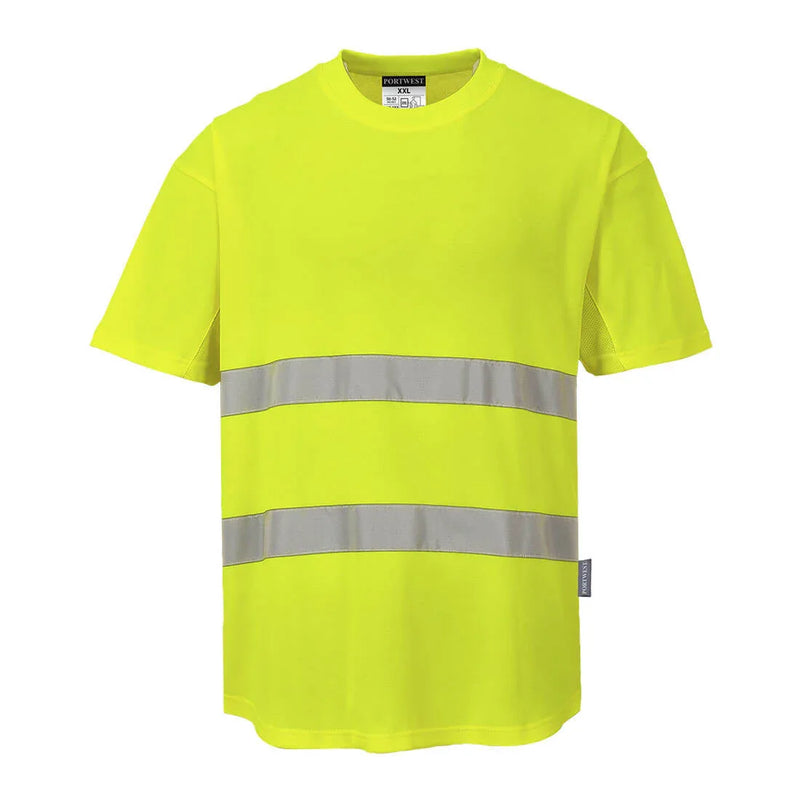 Warnschutz-T-Shirt, gelb mit reflektierenden Streifen vorn, Rundhalsausschnitt