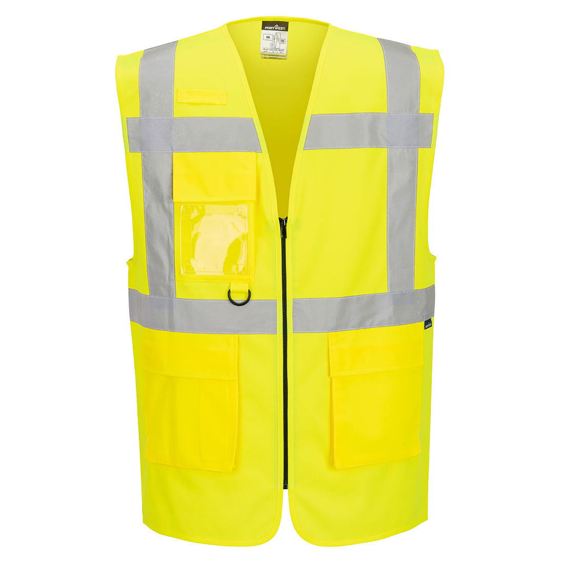 ES1 Essential Hi-Vis-Weste, gelb mit breiten Reflexstreifen, Reißverschluss, Taschen