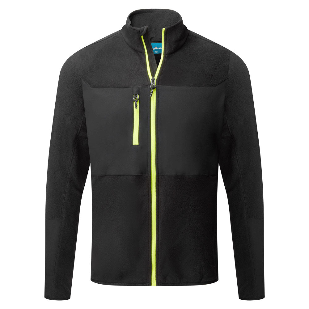 EV4 Stretch-Fleecejacke mit kurzem Stehkragen und Reißverschluss, schwarz, Neon-Grün