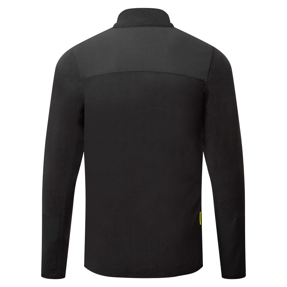 EV4 Stretch-Fleecejacke Rückansicht, schwarz mit Neongrün-Akzent