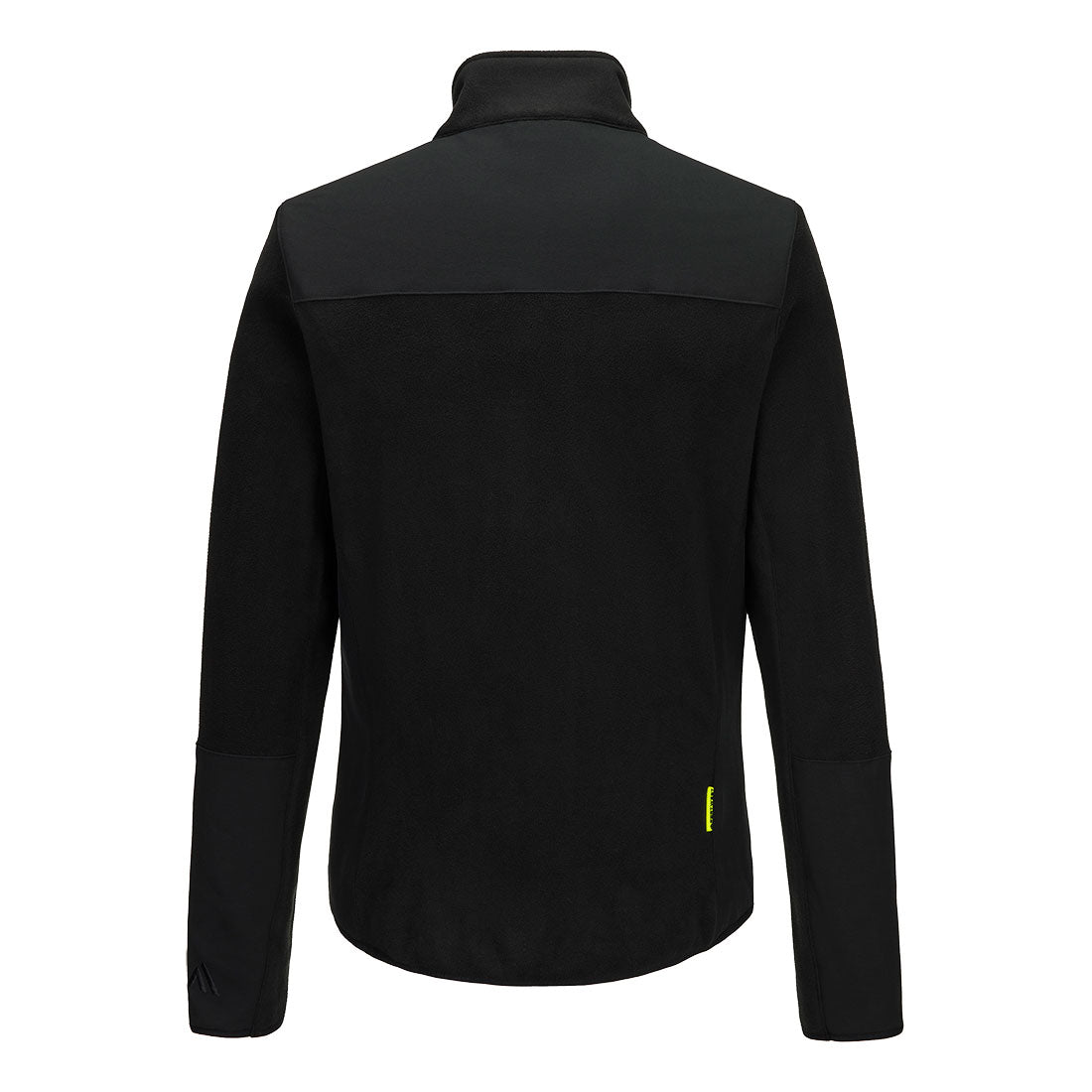 EV4 Stretch-Fleecejacke in Schwarz, Rückansicht mit Stehkragen und Panelnähten