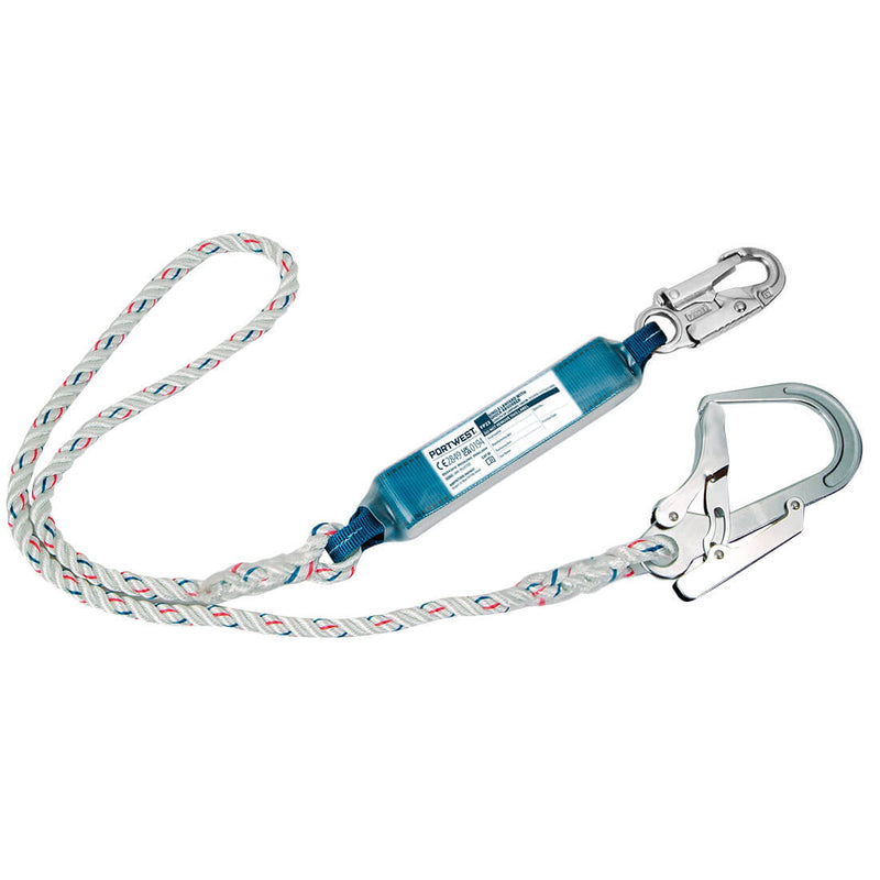 Halteseil mit BFD und Karabinern, geflochtenes Seil mit blauem Griffband